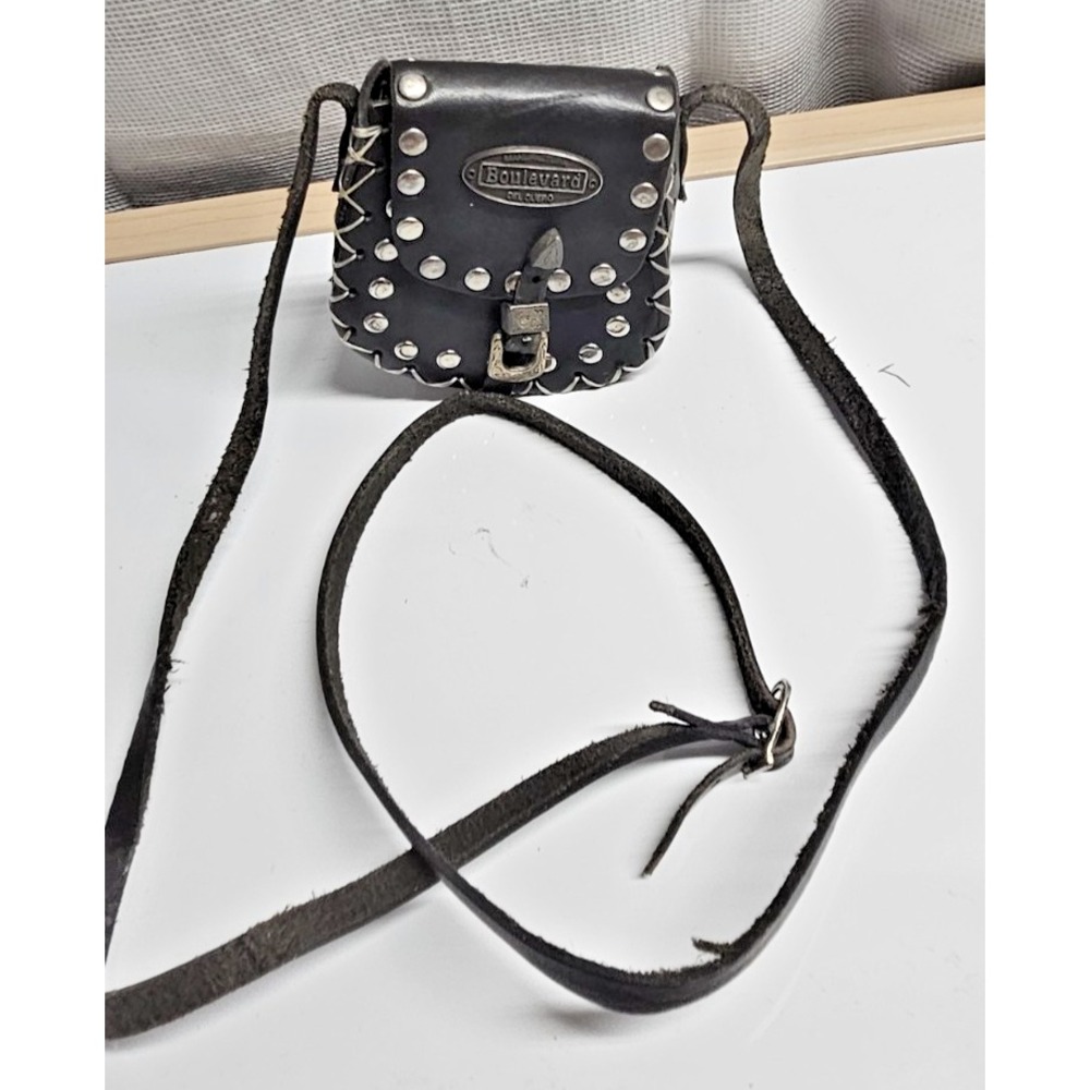 Vintage Boulevard Del Cuero buckle strap studded mini crossbody‎ bag black